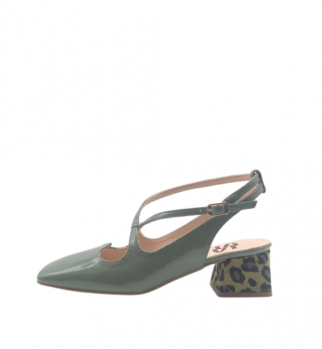 Vosso Moda Zapato de punta cuadrada verde metalizado