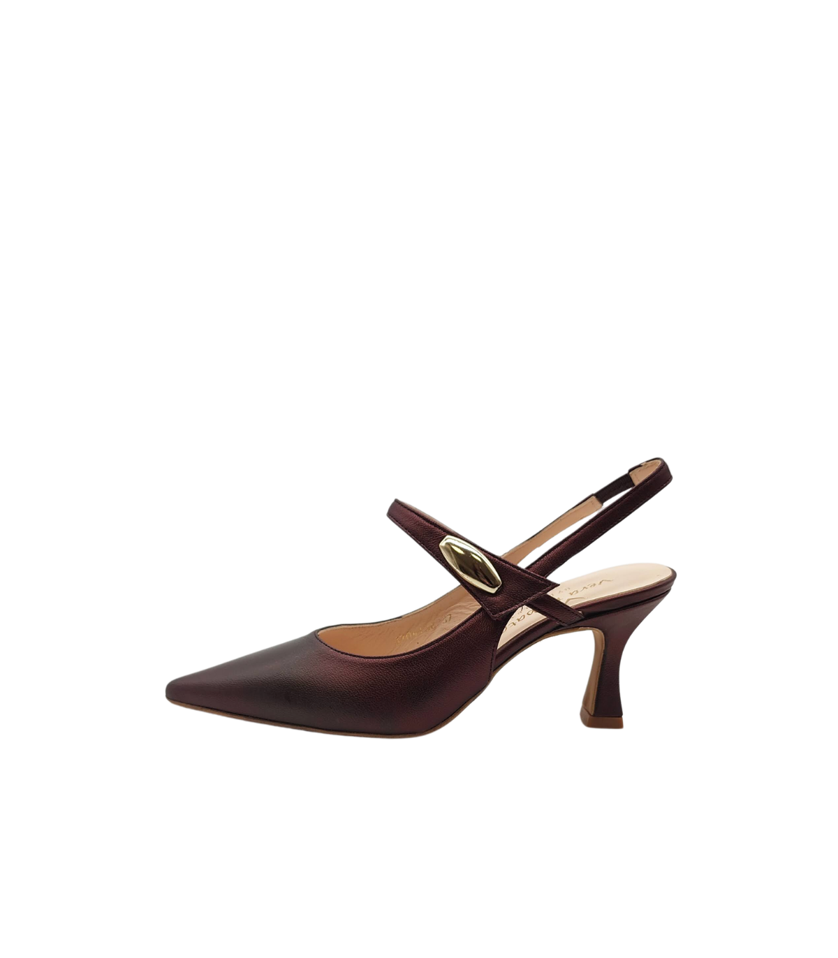 Vera Rebato Zapato destalonado chocolate y detalle dorado