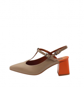 Vosso Moda Zapato taupe con tacón bloque naranja