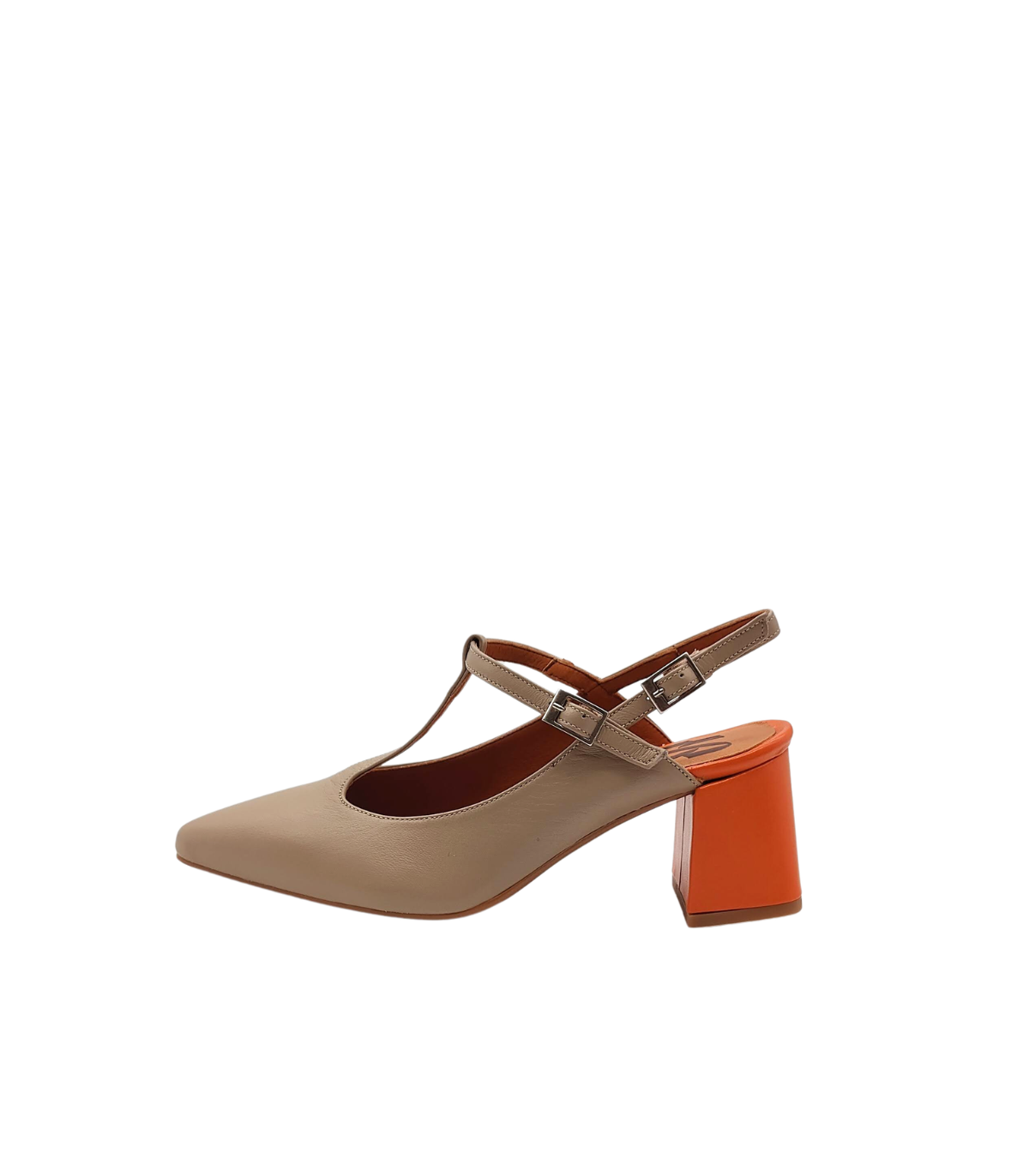 Vosso Moda Zapato taupe con tacón bloque naranja