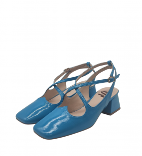 Vosso Moda Zapato de punta cuadrada azul metalizado