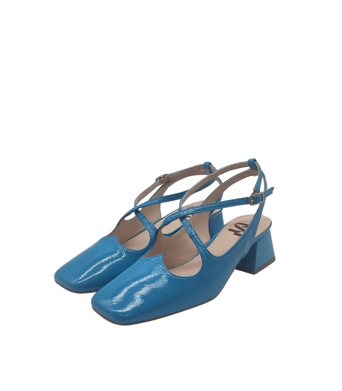 Vosso Moda Zapato de punta cuadrada azul metalizado