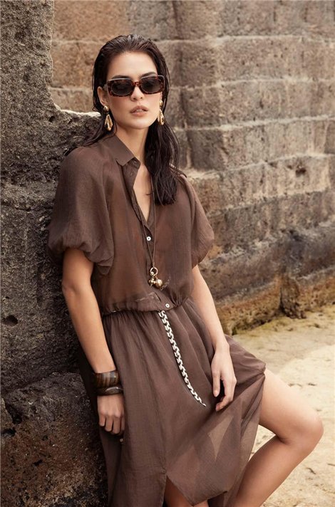 Markup Woman Camisa cropped chocolate con lazadas