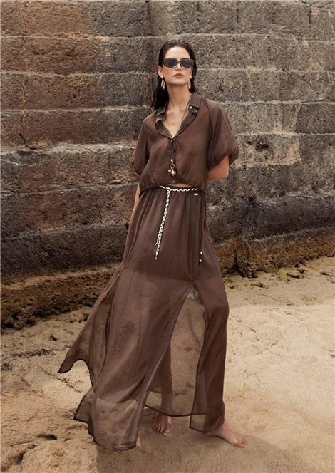 Markup Woman Camisa cropped chocolate con lazadas