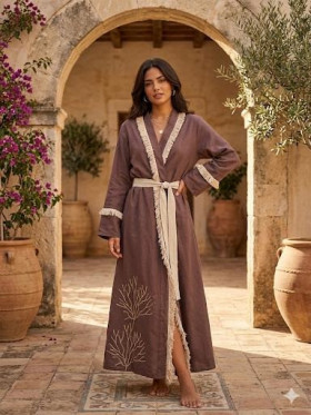 Be Sunset Kimono largo color moka con cinturón
