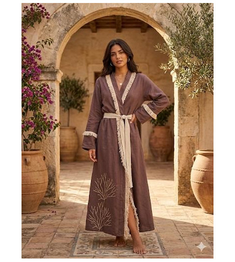 Be Sunset Kimono largo color moka con cinturón