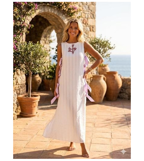 Be Sunset Vestido doble tejido con detalle lazos