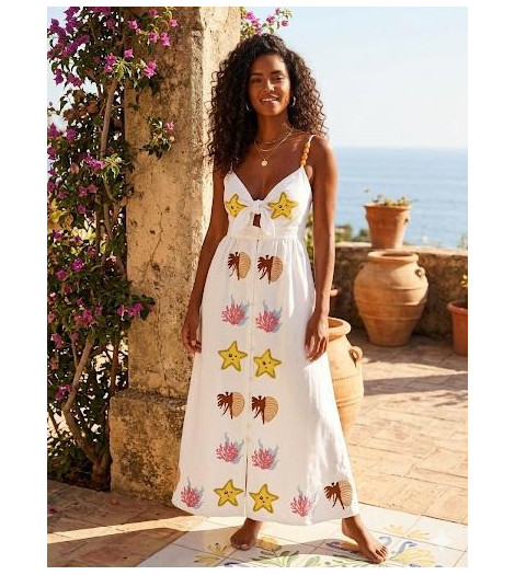 Be Sunset Vestido Touch Life con lazada y estampado mar