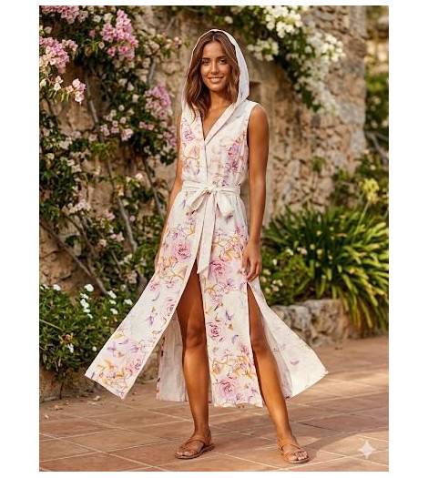Be Sunset Vestido Dune envolvente con cinturón y capucha