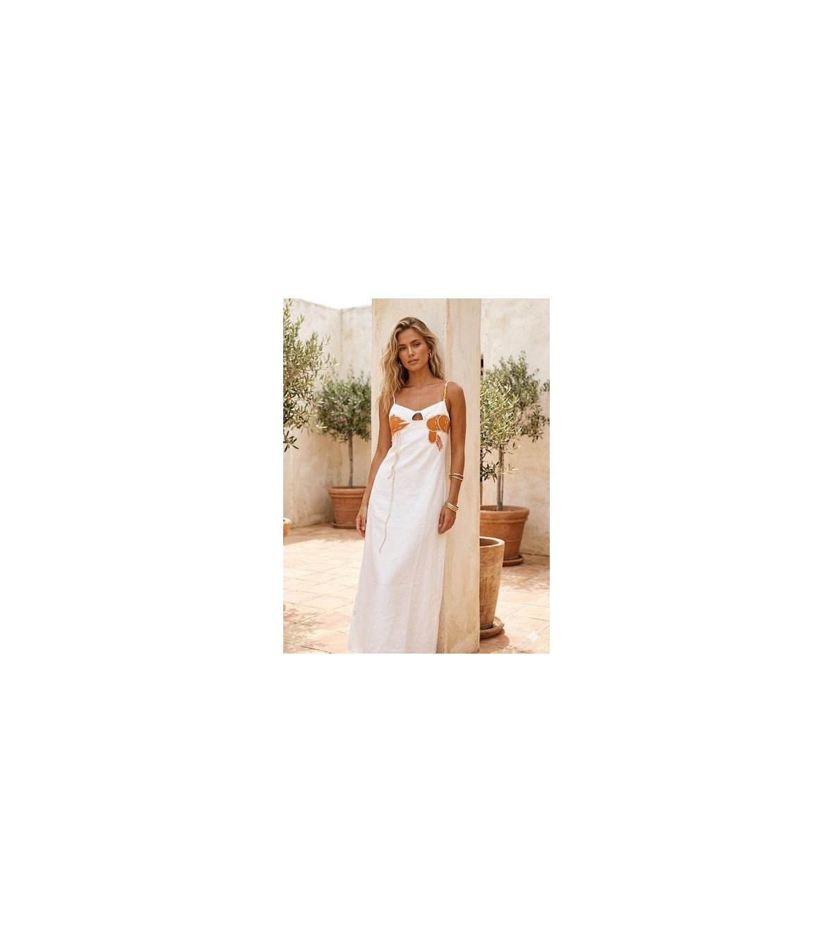Be Sunset Vestido largo de tirantes con bordado pez