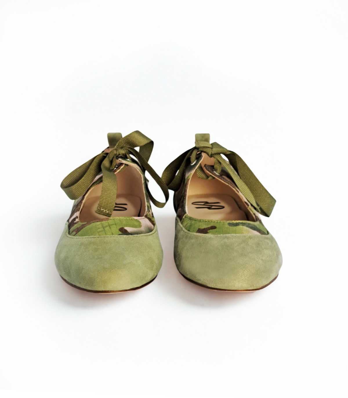 Vosso Moda Manoletina verde estampada con lazada