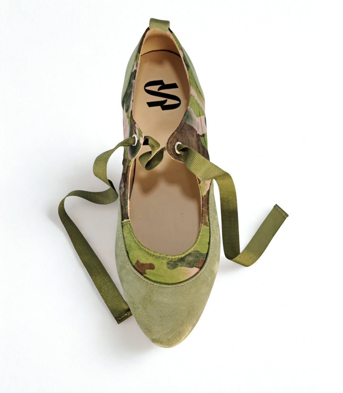 Vosso Moda Manoletina verde estampada con lazada