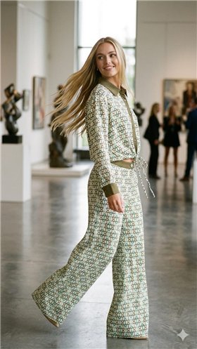 GAUDI Pantalón verde estampado de pernera ancha