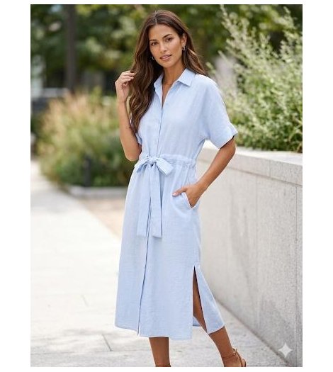 Guimanos Vestido camisero color celeste con cinturón