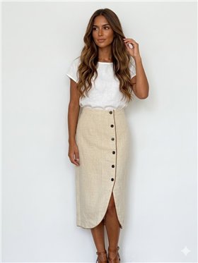 Be Sunset Falda midi con botones y detalle lurex