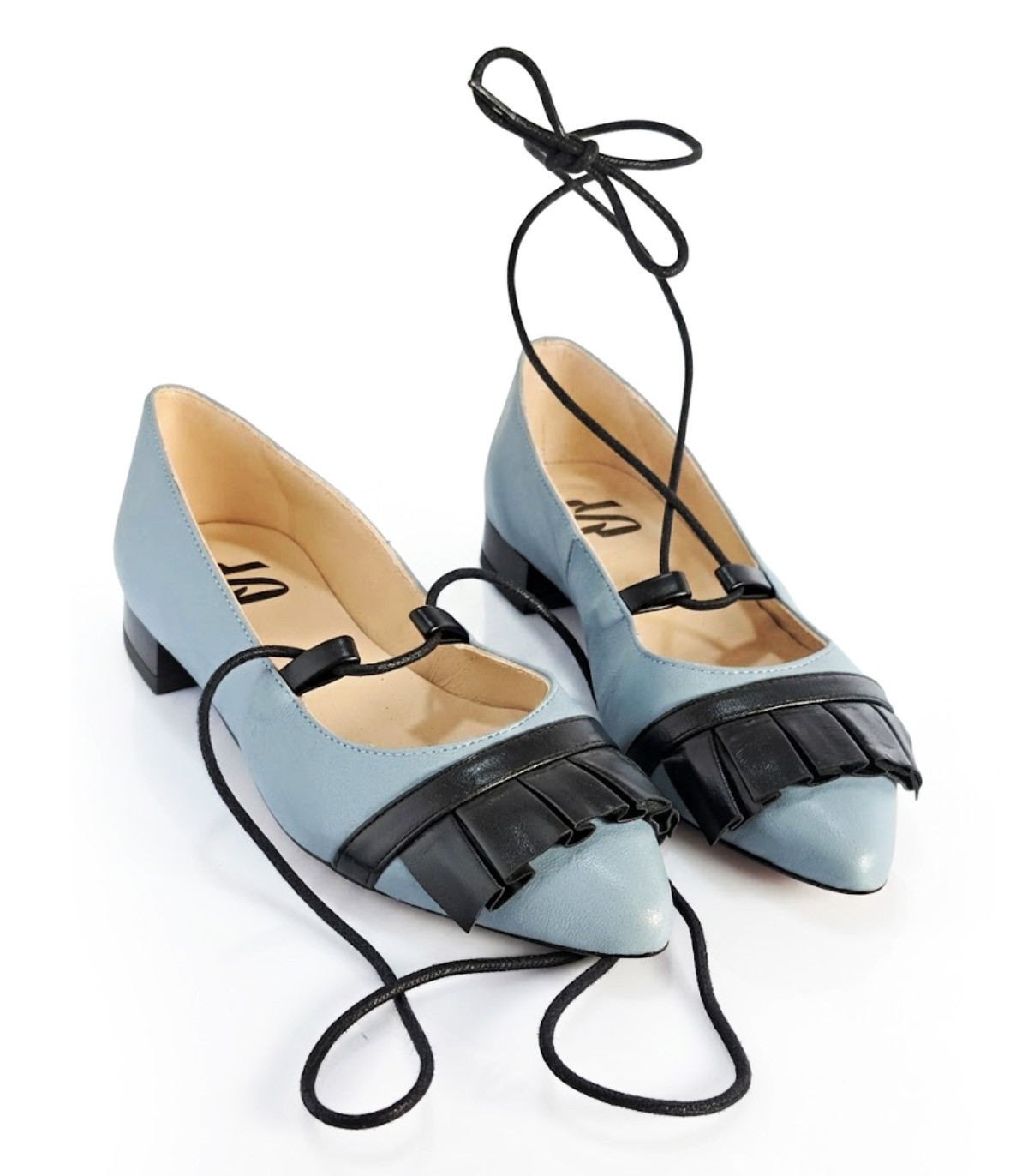 Vosso Moda Manoletina piel azul con flecos