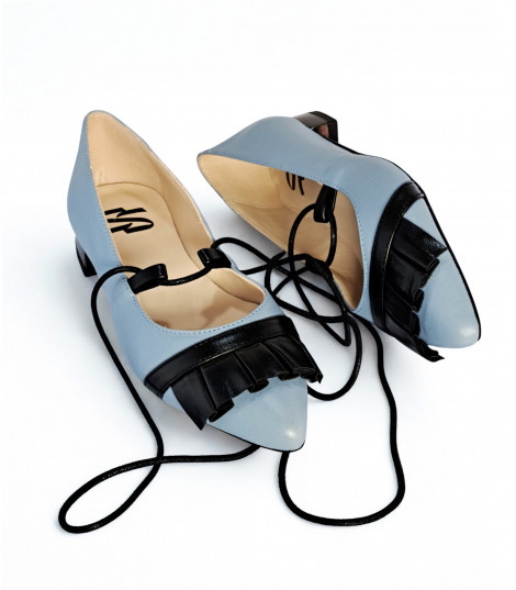 Vosso Moda Manoletina piel azul con flecos