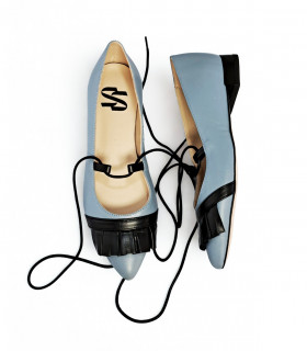 Vosso Moda Manoletina piel azul con flecos