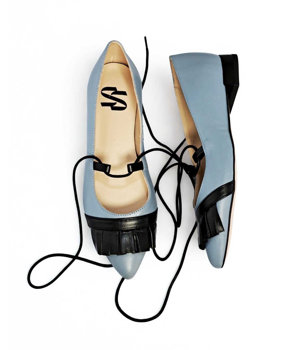 Vosso Moda Manoletina piel azul con flecos