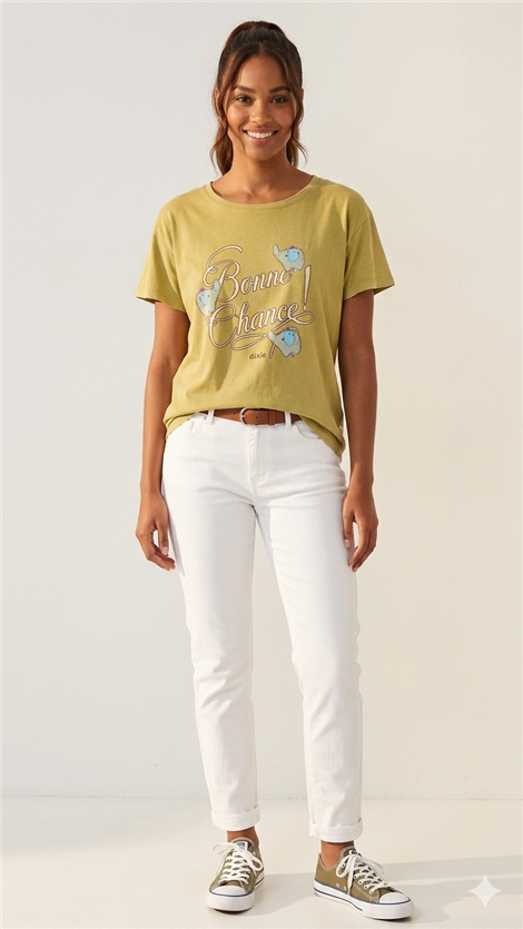 Dixie Camiseta color mostaza con estampado de elefantes