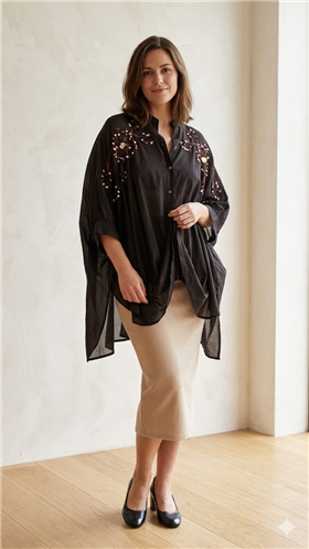 Dixie Camisa negra oversize con bordado de lentejuelas