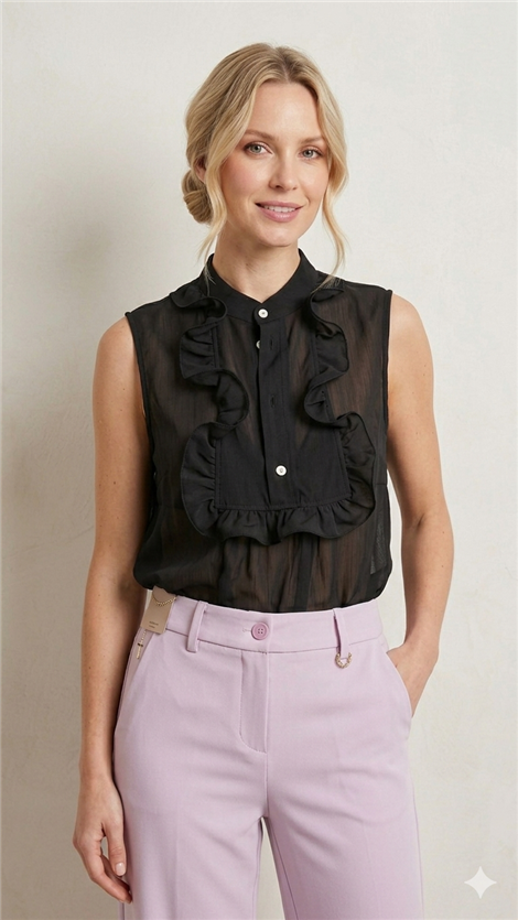 Dixie Blusa negra con volante frontal