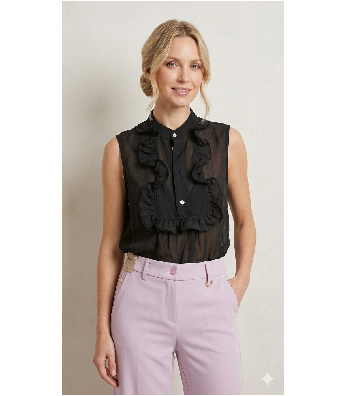 Dixie Blusa negra con volante frontal