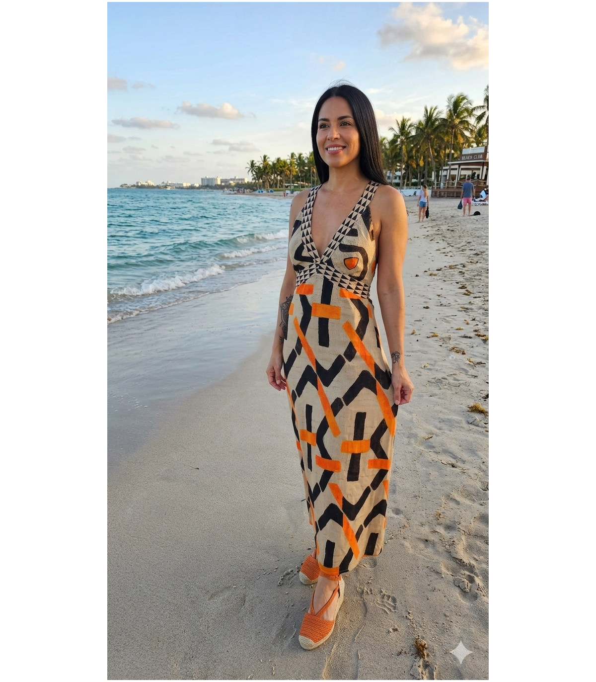 Dixie Vestido largo estampado con cinta cruzada