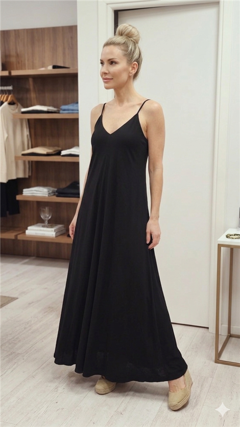 Dixie Vestido negro liso de tirantes