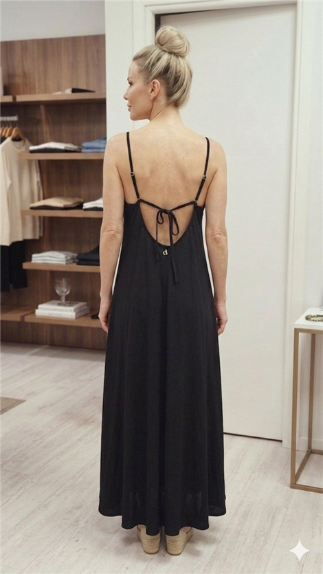 Dixie Vestido negro liso de tirantes