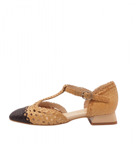 Vera Rebato Zapato bicolor de rafia natural