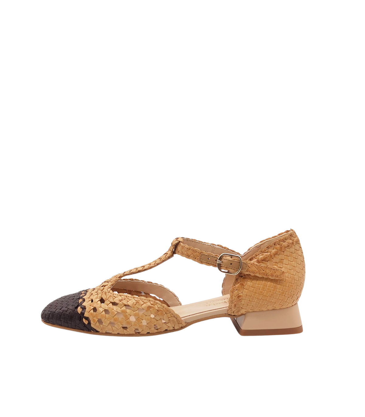 Vera Rebato Zapato bicolor de rafia natural