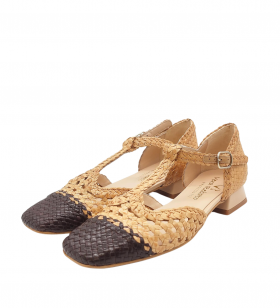 Vera Rebato Zapato bicolor de rafia natural