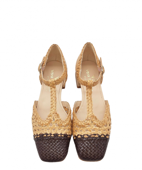Vera Rebato Zapato bicolor de rafia natural