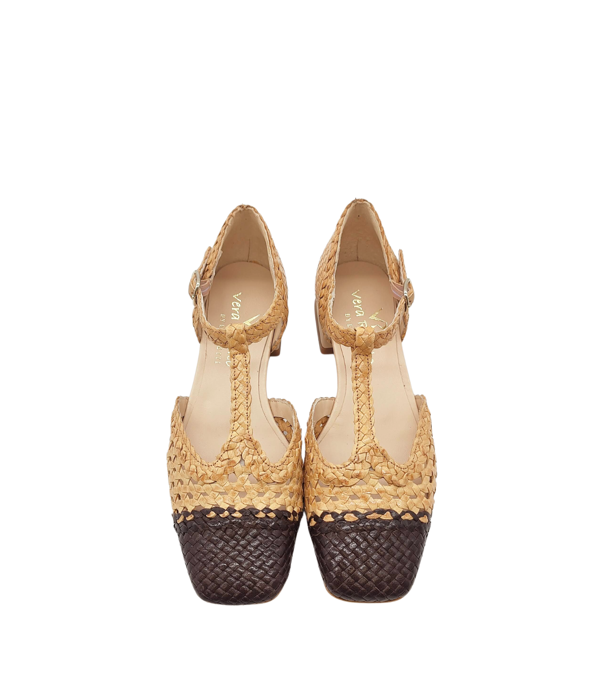 Vera Rebato Zapato bicolor de rafia natural
