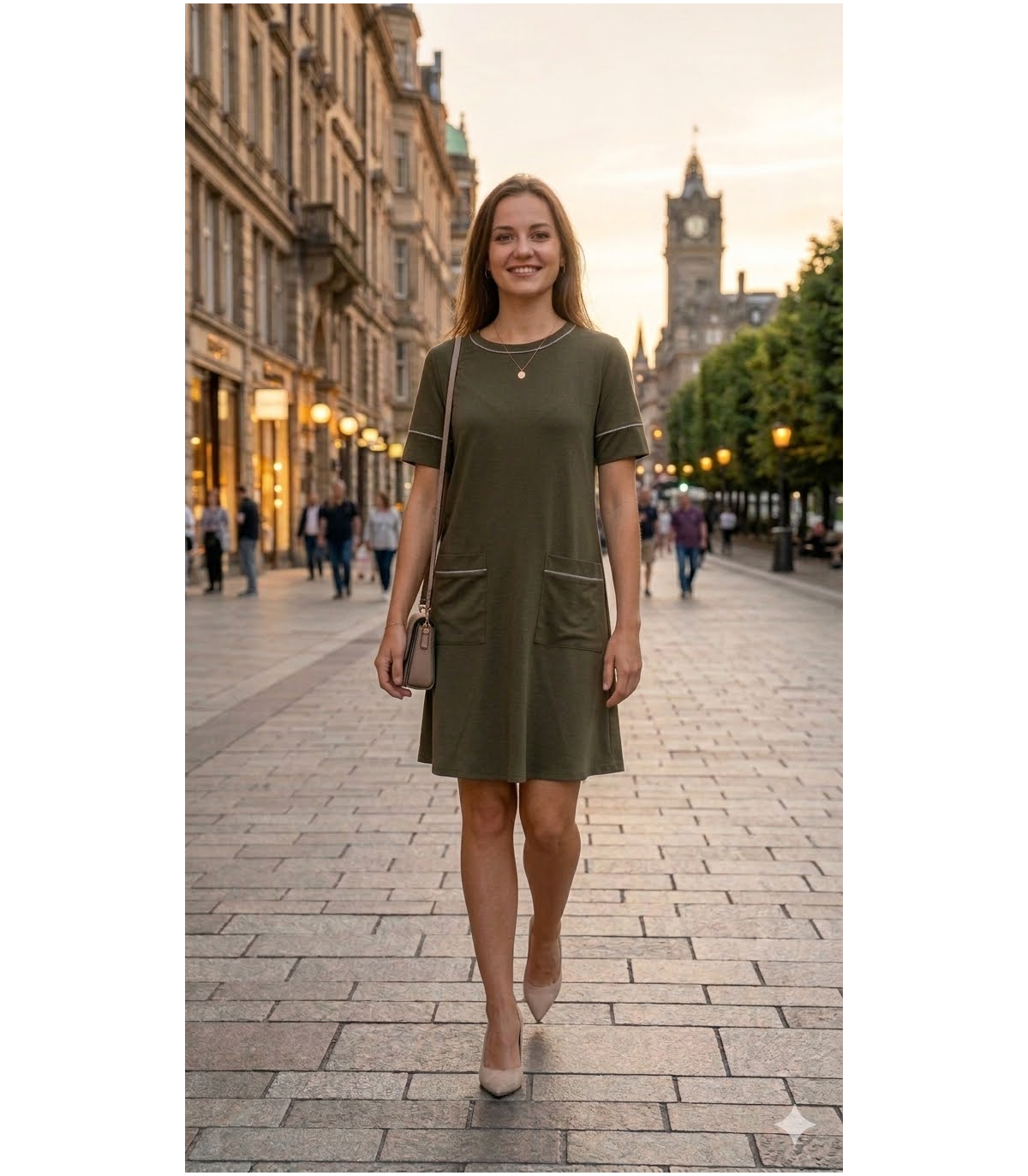 Markup Woman Vestido corto verde militar con strass