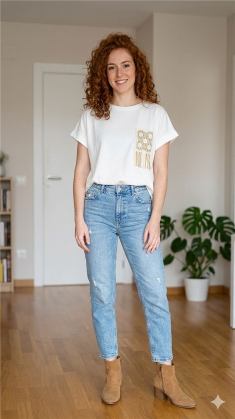 Markup Woman Camiseta blanca con bolsillo de flecos