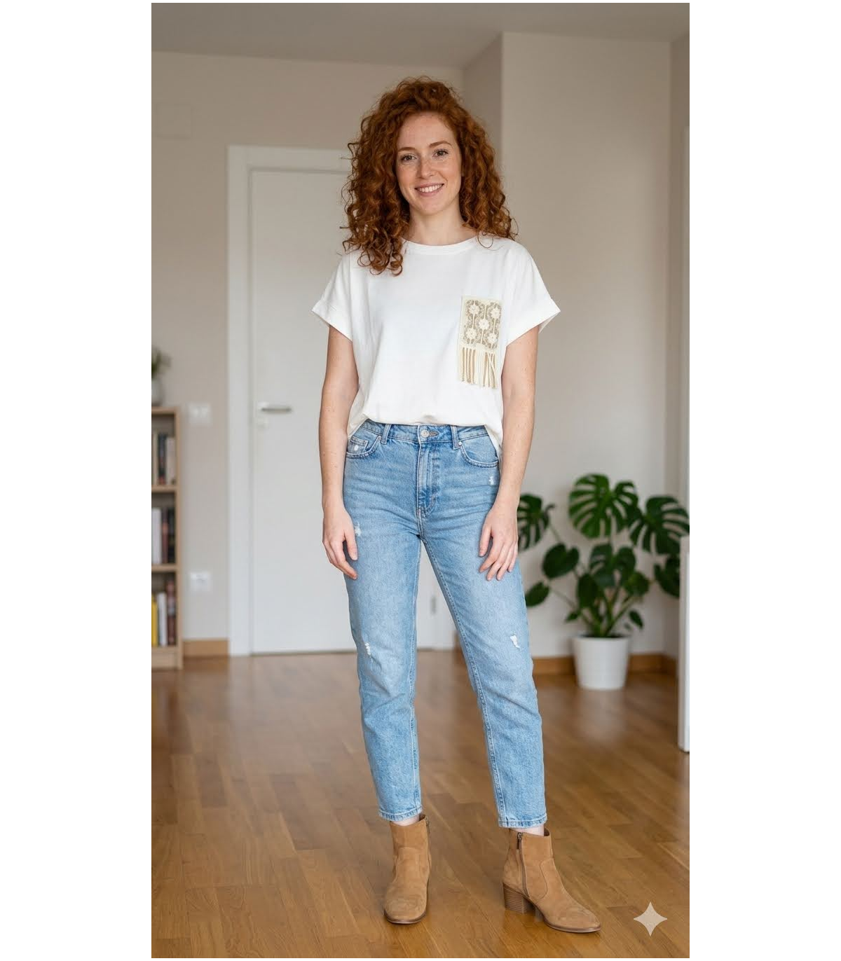 Markup Woman Camiseta blanca con bolsillo de flecos