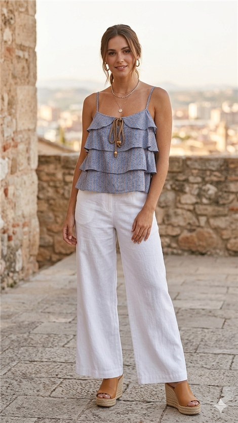 Markup Woman Blusa de rayas con lazada y volantes