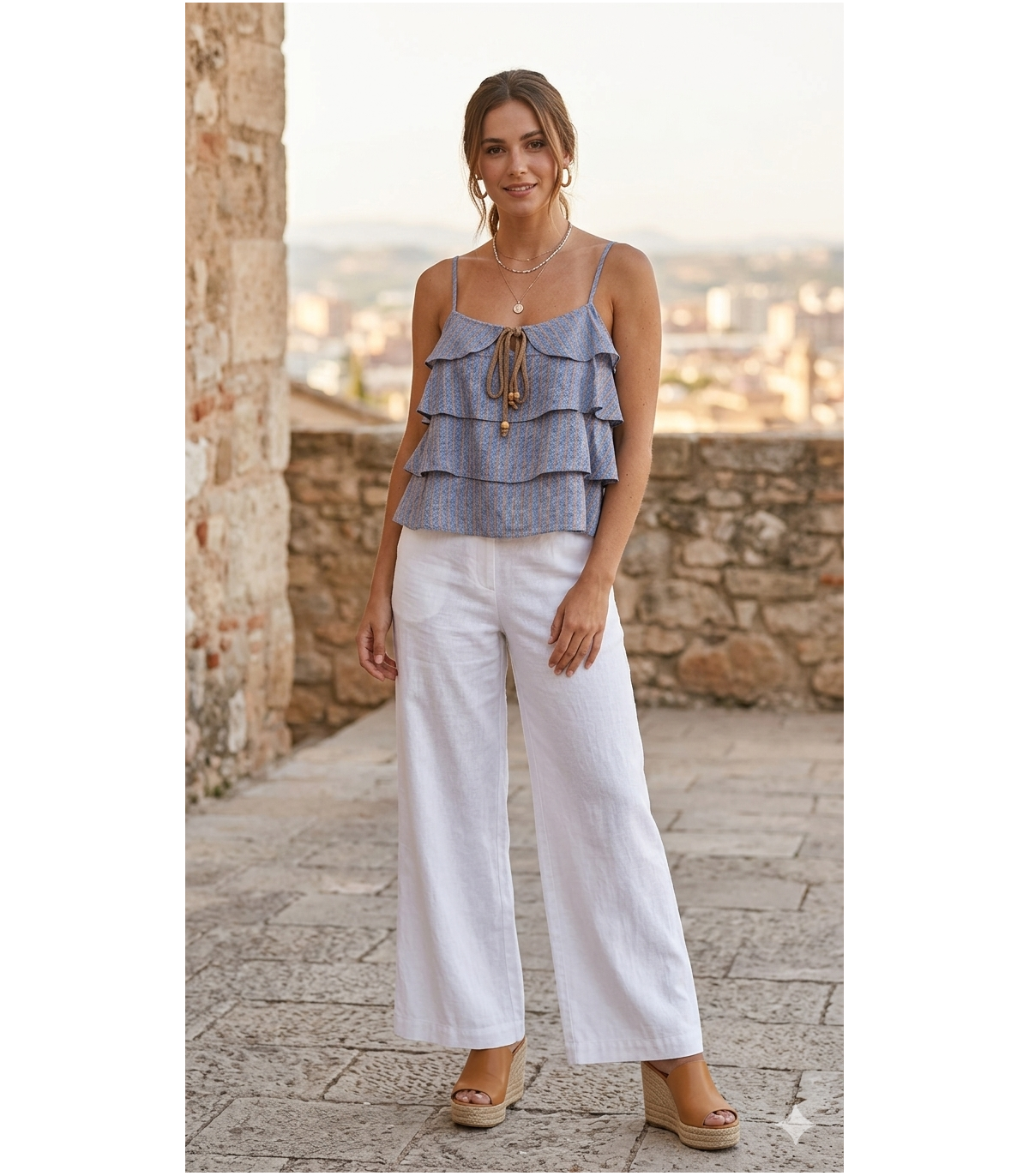 Markup Woman Blusa de rayas con lazada y volantes