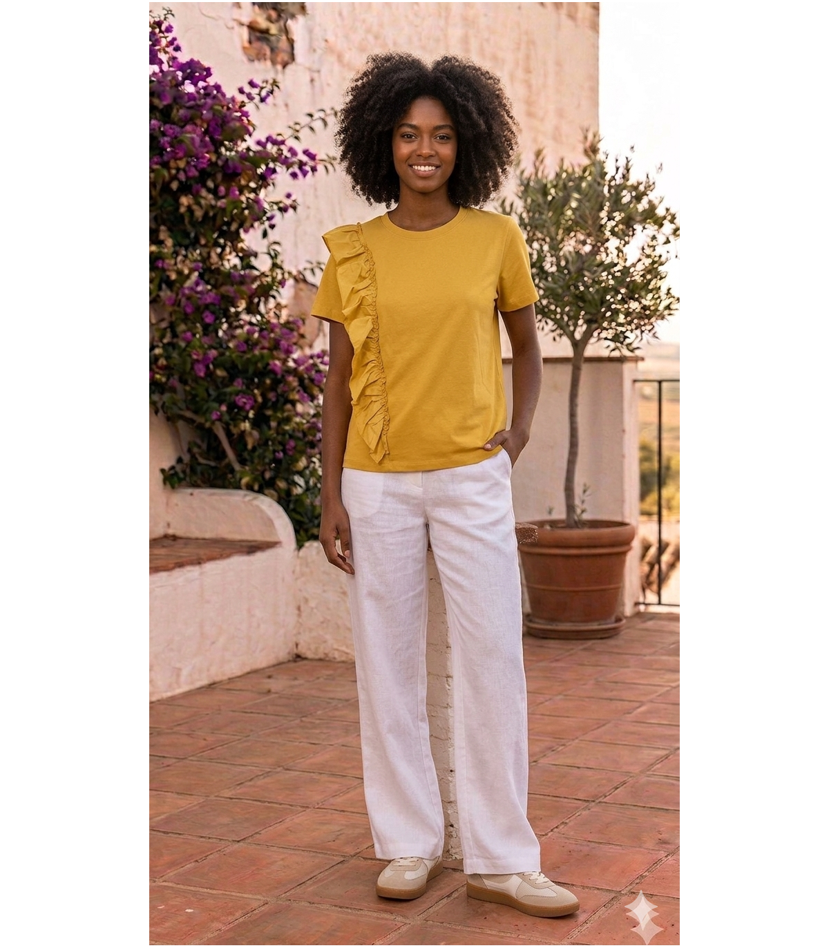 Markup Woman Camiseta color mostaza con volante