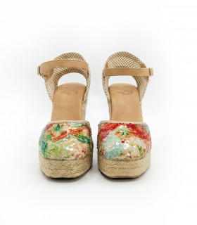 Vosso Moda Cuña con lentejuelas multicolor y ribete beige