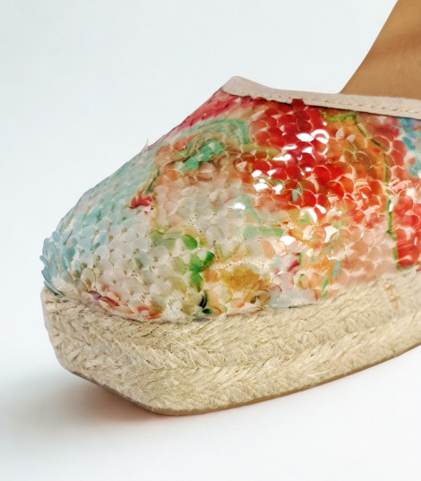 Vosso Moda Cuña con lentejuelas multicolor y ribete beige