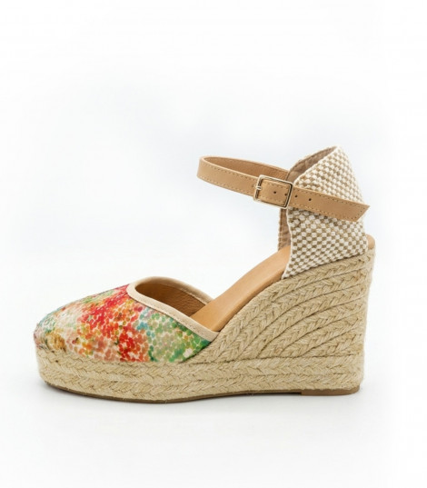 Vosso Moda Cuña con lentejuelas multicolor y ribete beige