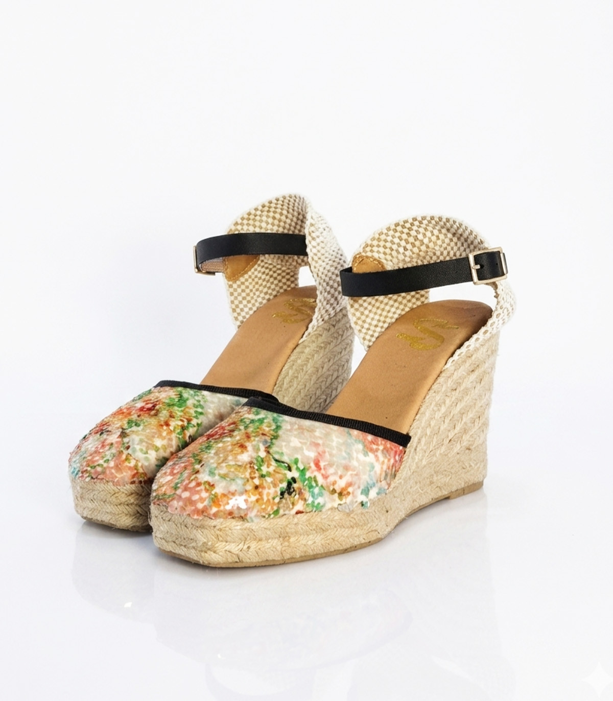 Vosso Moda Cuña con lentejuelas multicolor y ribete negro