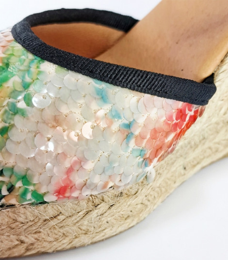 Vosso Moda Cuña con lentejuelas multicolor y ribete negro