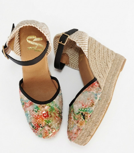 Vosso Moda Cuña con lentejuelas multicolor y ribete negro