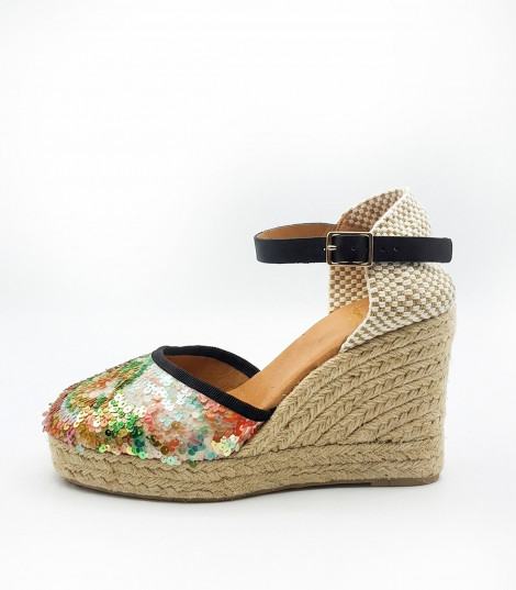 Vosso Moda Cuña con lentejuelas multicolor y ribete negro