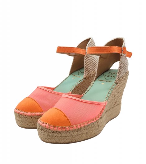 Star Love Cuña de malla coral con puntera en serraje