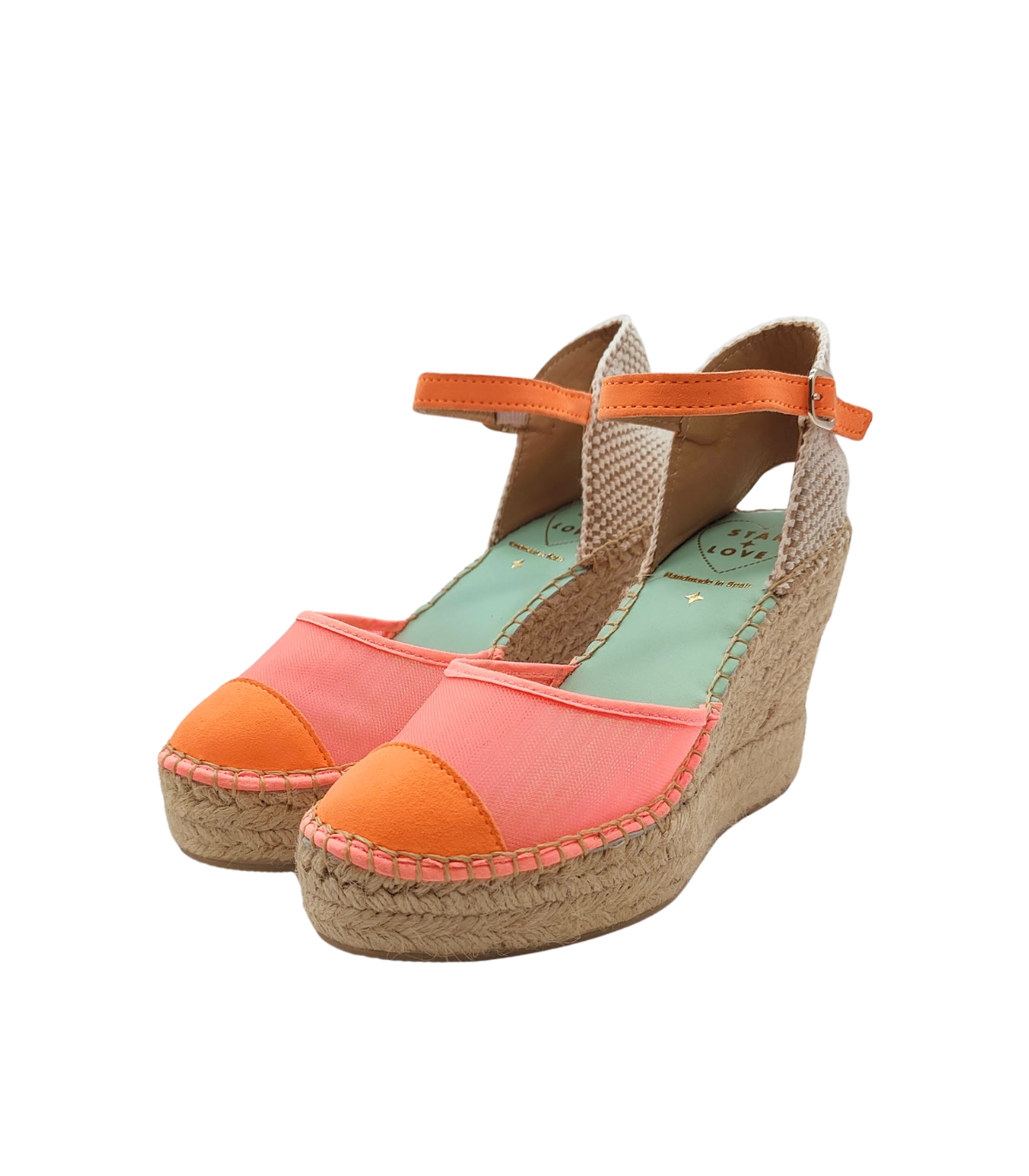 Star Love Cuña de malla coral con puntera en serraje